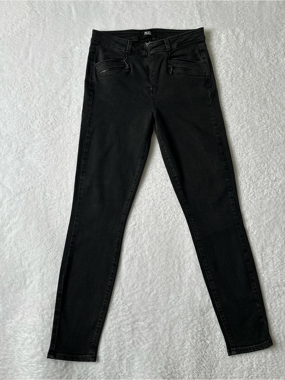 PAIGE Moto Skinny Jeans | Black/Charcoal | Size 29
